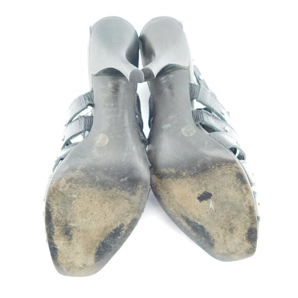 BCBG Maxazria Black Studded Leather Zipper Front Caged Open Toe Sandal Heels 6.5 - Picture 6 of 8